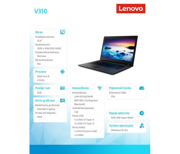 Lenovo V310 i5-7200U/8GB/1000GB HDD/Intel HD/15,6''/W10Pro Czarny - 1442815 - zdjęcie 12